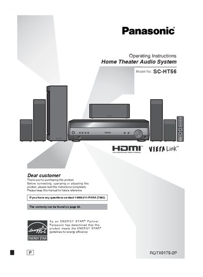 Panasonic SC-HT56 Home Theater Audio System Operating Instructions - cover page