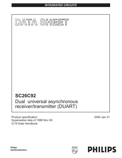 Philips SC26C92 Dual Universal Asynchronous Receiver/Transmitter Datasheet - cover page