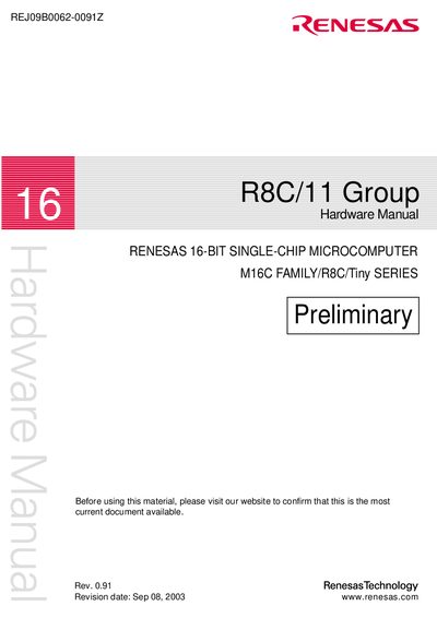 Renesas R8C/11 Group Hardware Manual - cover page