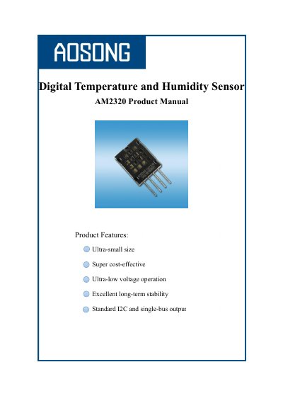 Aosong AM2320 Digital Temperature and Humidity Sensor Product Manual - cover page