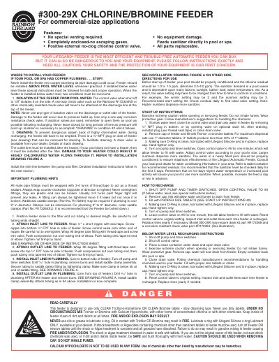 Rainbow 300-29X Chlorine/Bromine Feeder Installation and Operation Manual