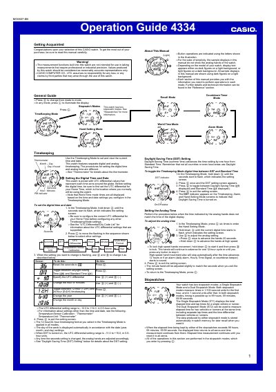 Casio 4334 Operation Guide - cover page