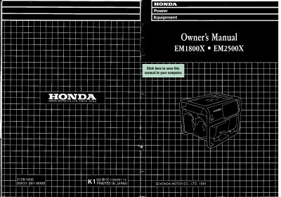 Honda EM1800X EM2500X Generator Owner's Manual - cover page