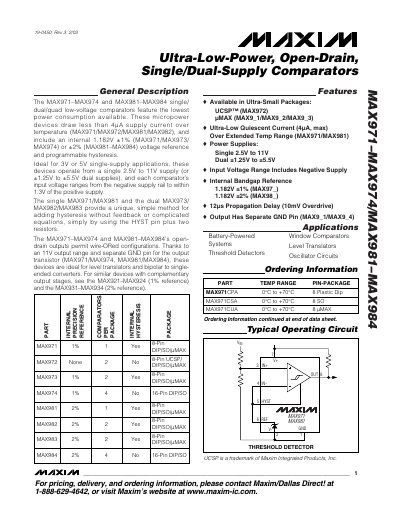 Maxim MAX971–MAX974 / MAX981–MAX984 Low-Power Comparator Datasheet - cover page