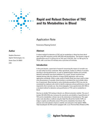 Agilent 7890N/7000B Rapid Robust Detection of THC Application Note - cover page