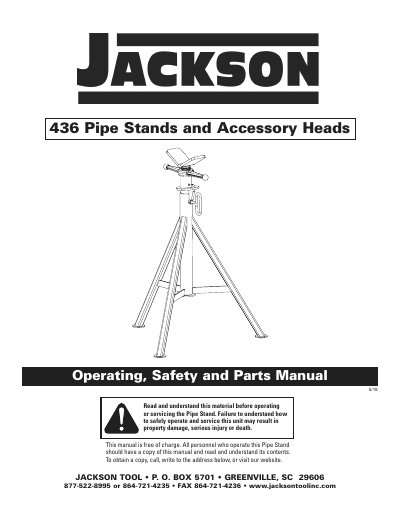 Jackson Tool 436 Pipe Stand Operating and Safety Manual - cover page