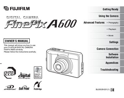 FUJIA600 digital camera Manual - cover page