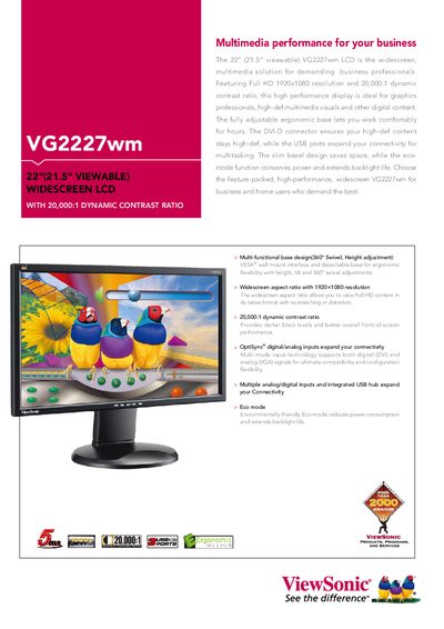 ViewSonic VG2227wm Monitor Quick Start Guide - cover page