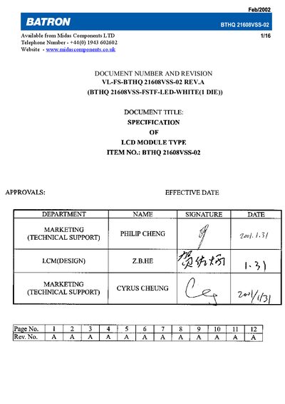 BATRON BTHQ 21608VSS-02 Datasheet - cover page
