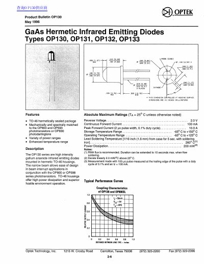 OPTEK OP130/OP131/OP132/OP133 handbook - cover page