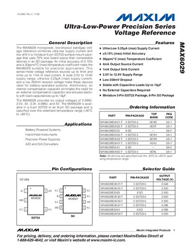 Maxim Integrated MAX6029 Ultra-Low-Power Precision Voltage Reference Datasheet - cover page