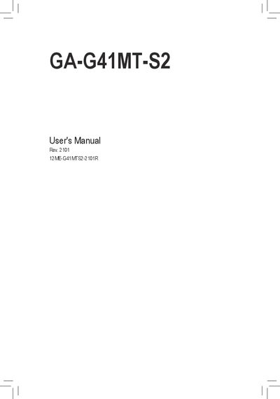 Gigabyte GA-G41MT-S2 Motherboard User's Manual - cover page