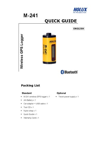 Holux M-241 Quick Guide - cover page