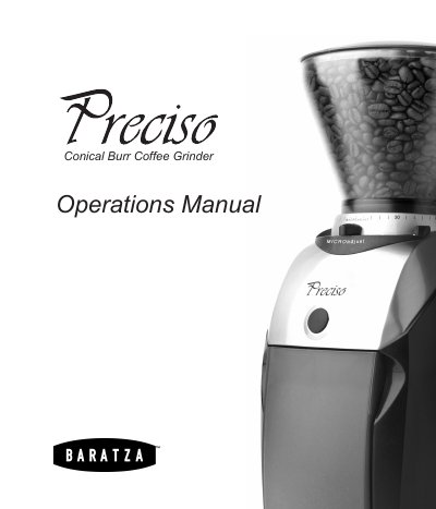 Baratza PRECISO Conical Burr Coffee Grinder Operations Manual - cover page
