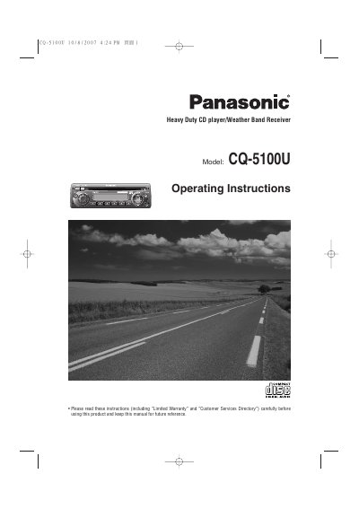Panasonic CQ-5100U Heavy Duty CD Player/Weather Band Receiver Operating Instructions - cover page