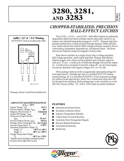 Allegro MicroSystems A3280/3281/3283 Hall-Effect Latches Datasheet - cover page