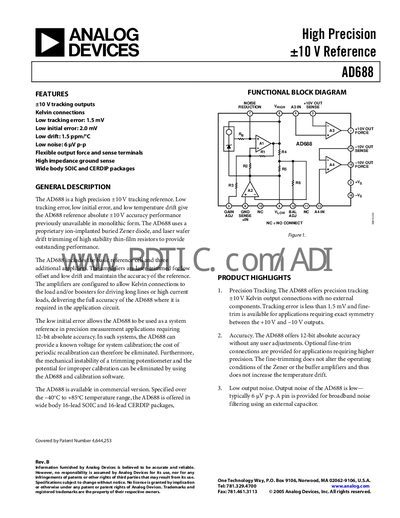 Analog Devices AD688 High Precision +10 V Reference Datasheet - cover page