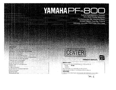 Yamaha PF-800 Turntable Owner's Manual - cover page