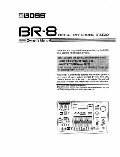 BOSS BR-8 Digital Recording Studio Owner's Manual - cover page