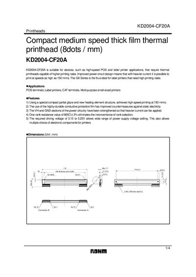 ROHM KD2004-CF20A Printhead Manual - cover page
