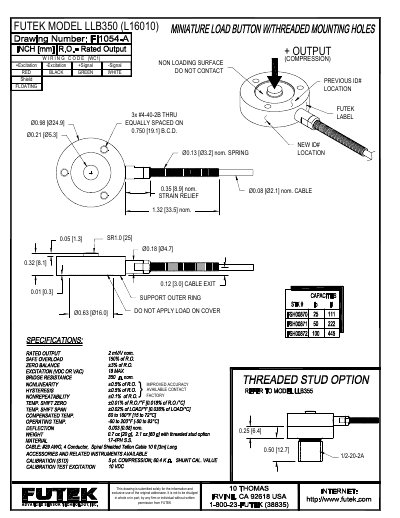 Futek LLB350 (L16010) Pressure Sensor Data Sheet - cover page
