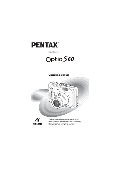 Pentax Optio S60 Digital Camera Operating Manual - cover page