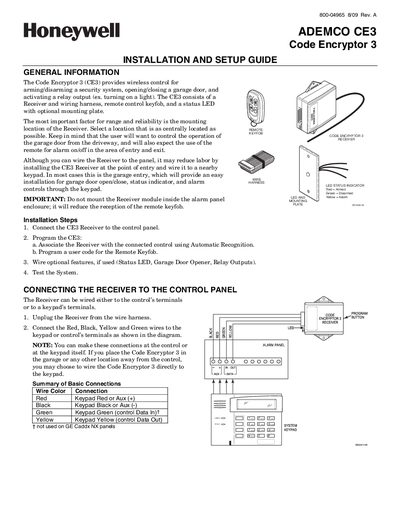 Honeywell ADEMCO CE3 Installation and Setup Guide - cover page