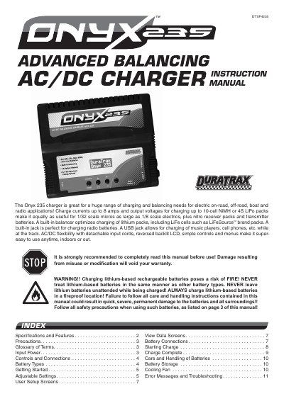 DuraTrax Onyx 235 Charger Instruction Manual - cover page