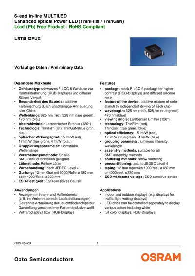 OSRAM LRTB GFUG 6-lead in-line MULTILED Enhanced Optical Power LED Handbook - cover page
