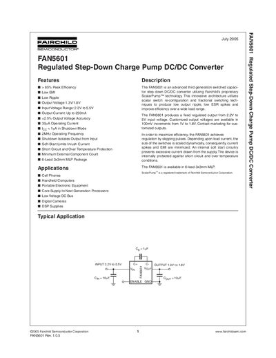 Fairchild FAN5601 DC/DC Converter Datasheet - cover page