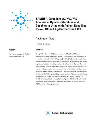 Agilent Bond Elut Plexa PCX and Poroshell 120 Opiate Analysis Application Note - cover page