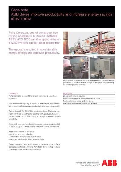 ABB ACS 1000 Drive Case Study – Iron Mine Productivity and Energy Savings - cover page