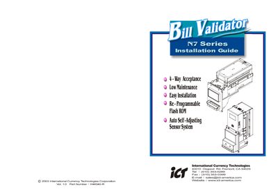 International Currency Technologies N7 Bill Validator Installation Guide - cover page
