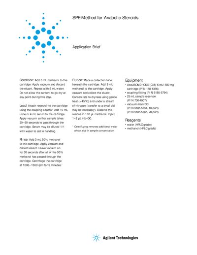 Agilent SPE Method for Anabolic Steroids Application Note - cover page