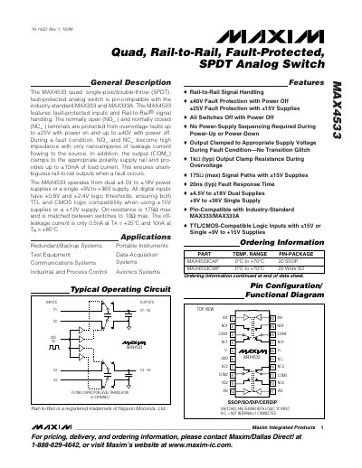 Maxim MAX4533 Quad, Rail-to-Rail, Fault-Protected SPDT Analog Switch Datasheet - cover page