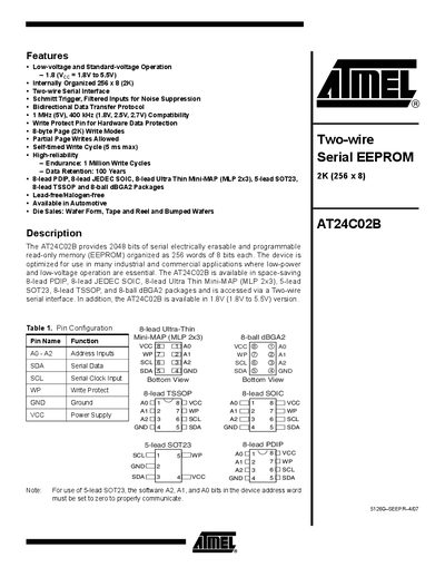 Atmel AT24C02B Serial EEPROM Datasheet - cover page