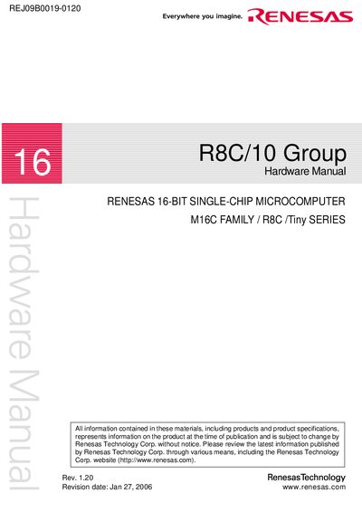 Renesas R8C/10 Group Hardware Manual - cover page