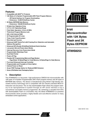 Atmel AT89S8253 8-bit Microcontroller Handbook - cover page