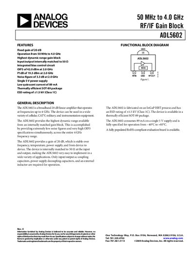 Analog Devices ADL5602 Datasheet - cover page