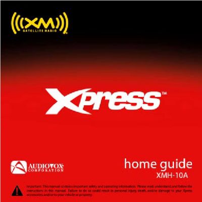 Audiovox XMH-10A XM Satellite Radio Home Kit Installation Guide - cover page