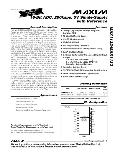 Maxim MAX1132/MAX1133 16‑Bit ADC Datasheet - cover page