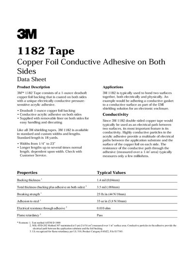 3M 1182 Tape Datasheet - cover page