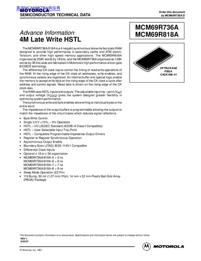 Motorola MCM69R736A / MCM69R818A Datasheet - cover page
