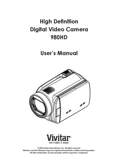 Vivitar 980HD Digital Video Camera User Manual - cover page
