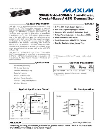 Maxim MAX1472 Datasheet - cover page