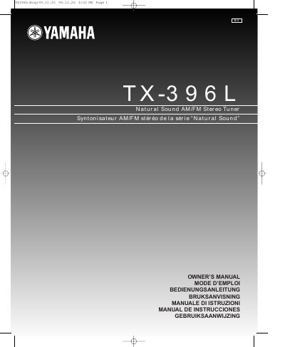 Yamaha TX-396L Natural Sound AM/FM Stereo Tuner Owner's Manual - cover page