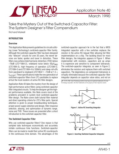 Linear Technology AN40 Switched-Capacitor Filter Application Note - cover page