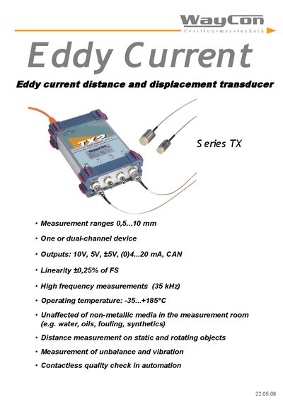 WayCon TX Eddy Current Distance Displacement Transducer Datasheet - cover page