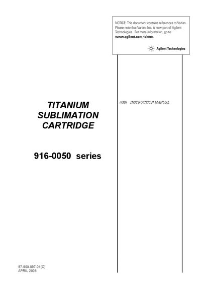 Agilent Technologies TSP Cartridge 916-0050 Series Instruction Manual - cover page