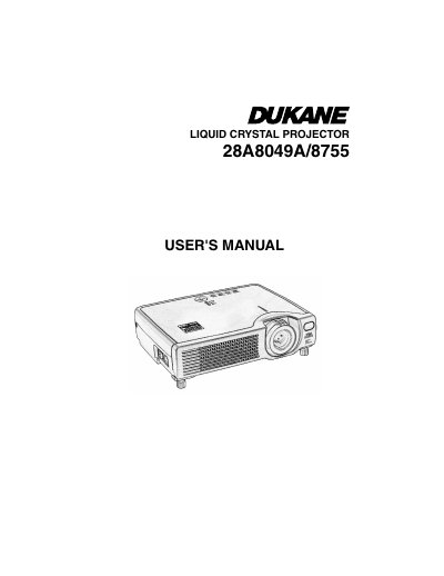 Dukane 28A8049A/8755 Liquid Crystal Projector User's Manual - cover page